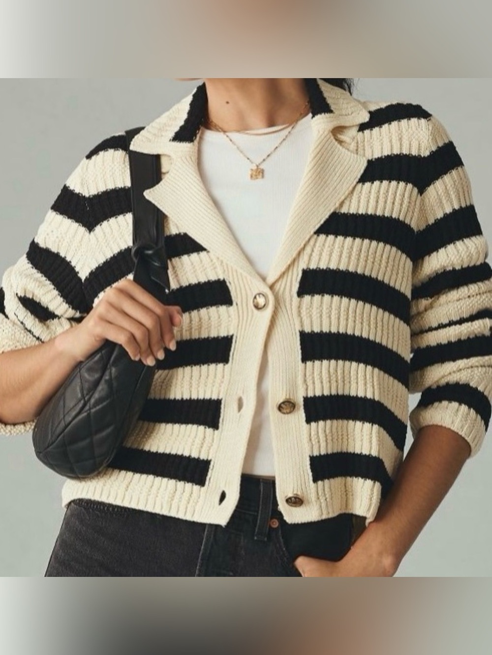 Anthropologie Maeve Small The Greta Polo Cardigan Stripe Sweater Nautical Preppy